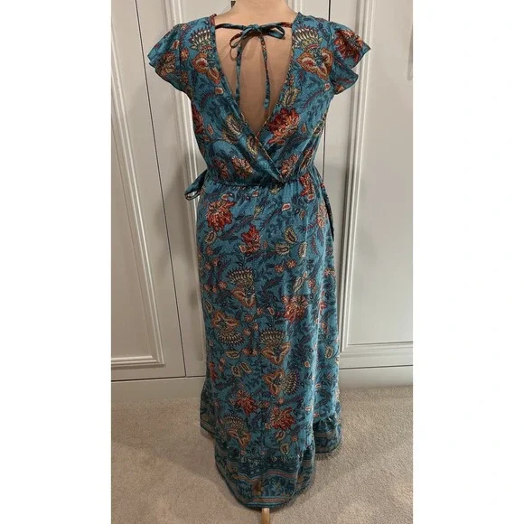 Band Of The Free Faux Wrap Maxi Dress Floral Boho‎ Peasant Romantic Cottagecore - Picture 7 of 12